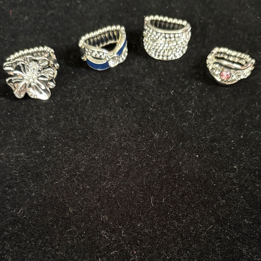 Elegant Silver and Crystal Stretch Ring Set